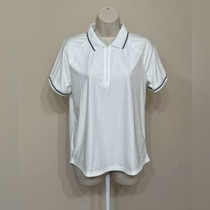 Mondetta Women’s White Short Sleeve Collared 1/4 Zip Stretch Soft Polo Shirt M